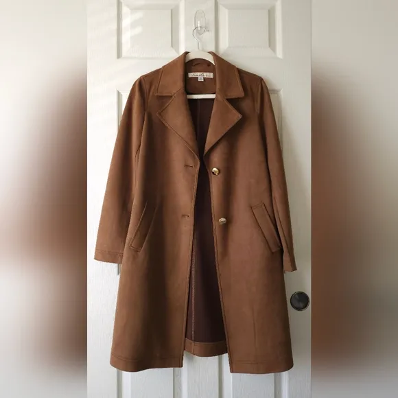 Kenneth Cole Brown Faux Suede Long Duster Over Coat