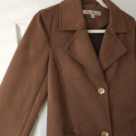 Kenneth Cole Brown Faux Suede Long Duster Over Coat