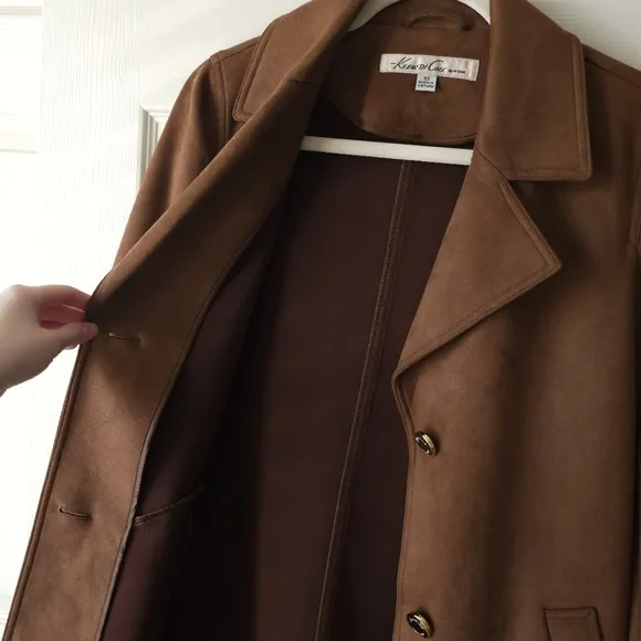 Kenneth Cole Brown Faux Suede Long Duster Over Coat