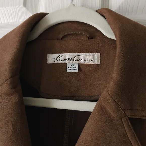 Kenneth Cole Brown Faux Suede Long Duster Over Coat