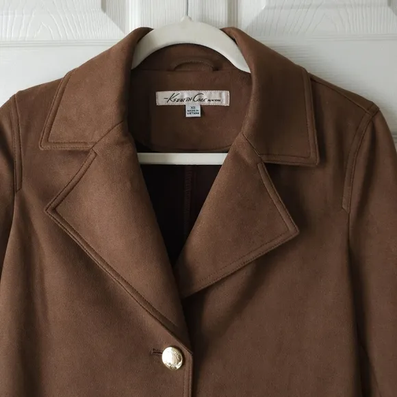 Kenneth Cole Brown Faux Suede Long Duster Over Coat
