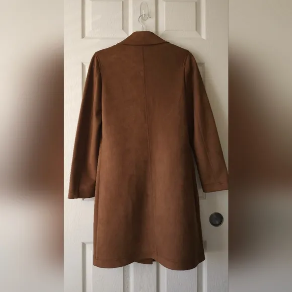 Kenneth Cole Brown Faux Suede Long Duster Over Coat