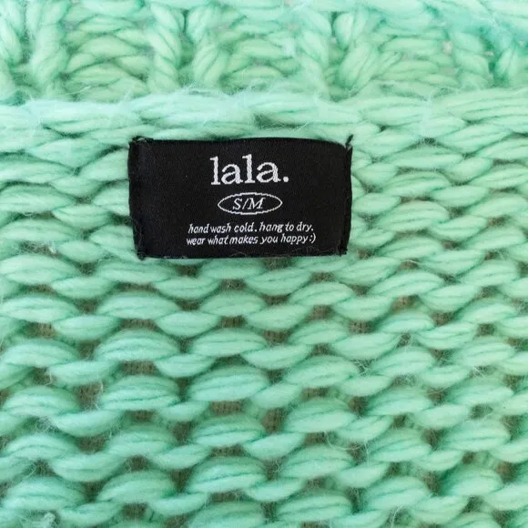 Lala Green Chunky Knit Cardigan Sweater Yin Yang Print Cozy Boho S/M
