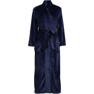 Land's End Cozy Plush Long Wrap Robe Inner Tie Polyester Soft Deep Navy Size Med