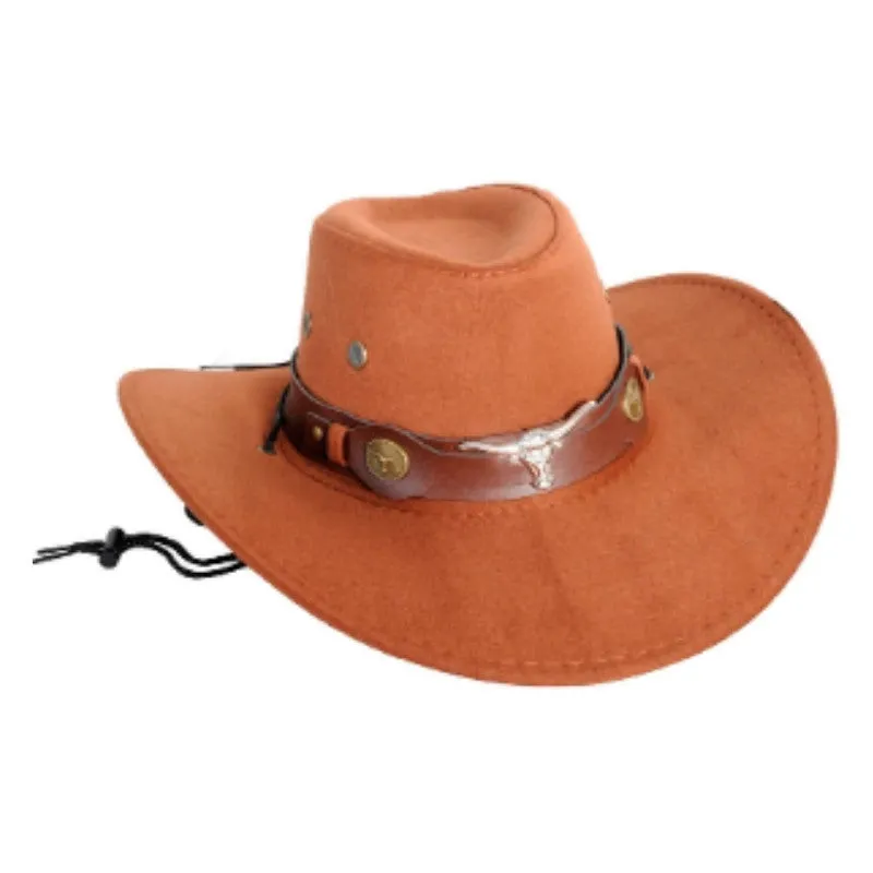 Light Brown Suede Cowboy Hat w/Animal Decor