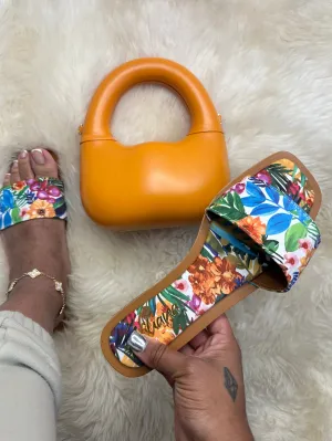 Liliana MINDEE-2 Floral Multi Print Flat Sandal Slide