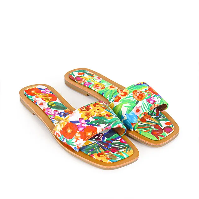 Liliana MINDEE-2 Floral Multi Print Flat Sandal Slide