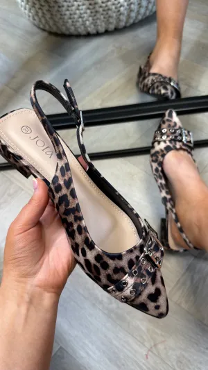 Liza Leopard Print Buckle Detail Slingback Shoes