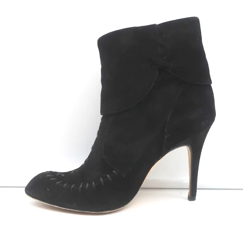 Manolo Blahnik Tassel Ankle Boots Black Suede Size 37 High Heel Booties