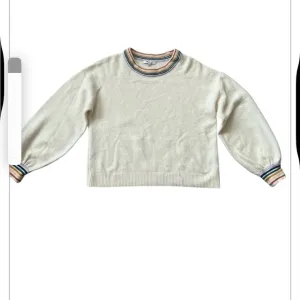 MEDWELL.  Women's Cream Sweater with Multicolor Trim
