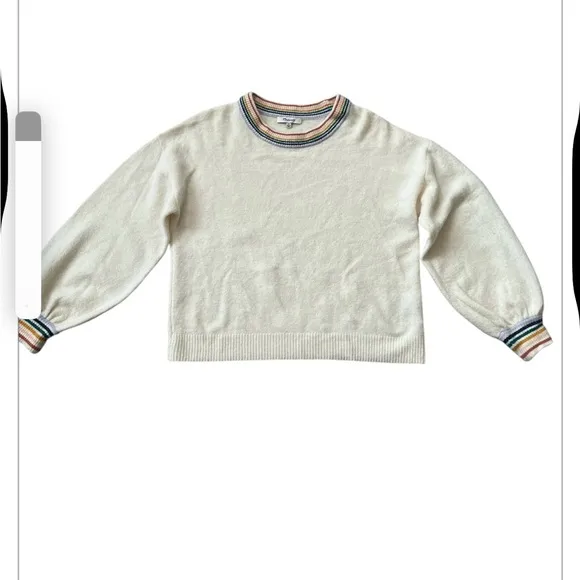 MEDWELL.  Women's Cream Sweater with Multicolor Trim