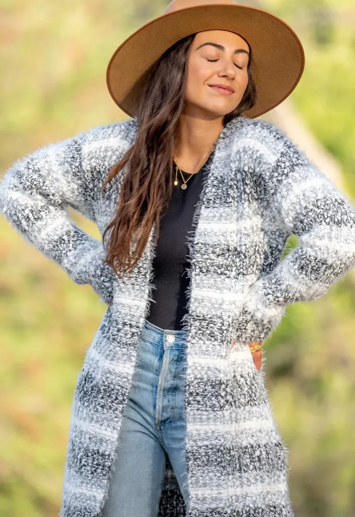 Melange Striped Long Sleeve Cozy Cardigan