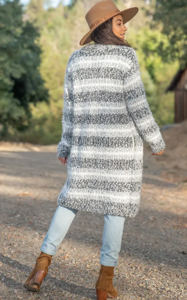 Melange Striped Long Sleeve Cozy Cardigan