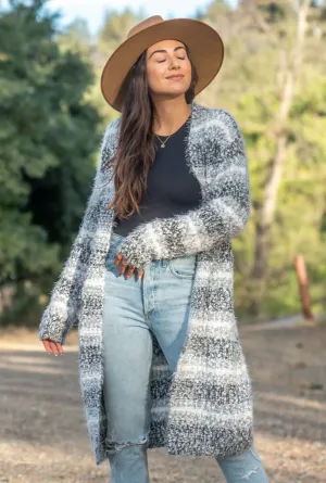 Melange Striped Long Sleeve Cozy Cardigan