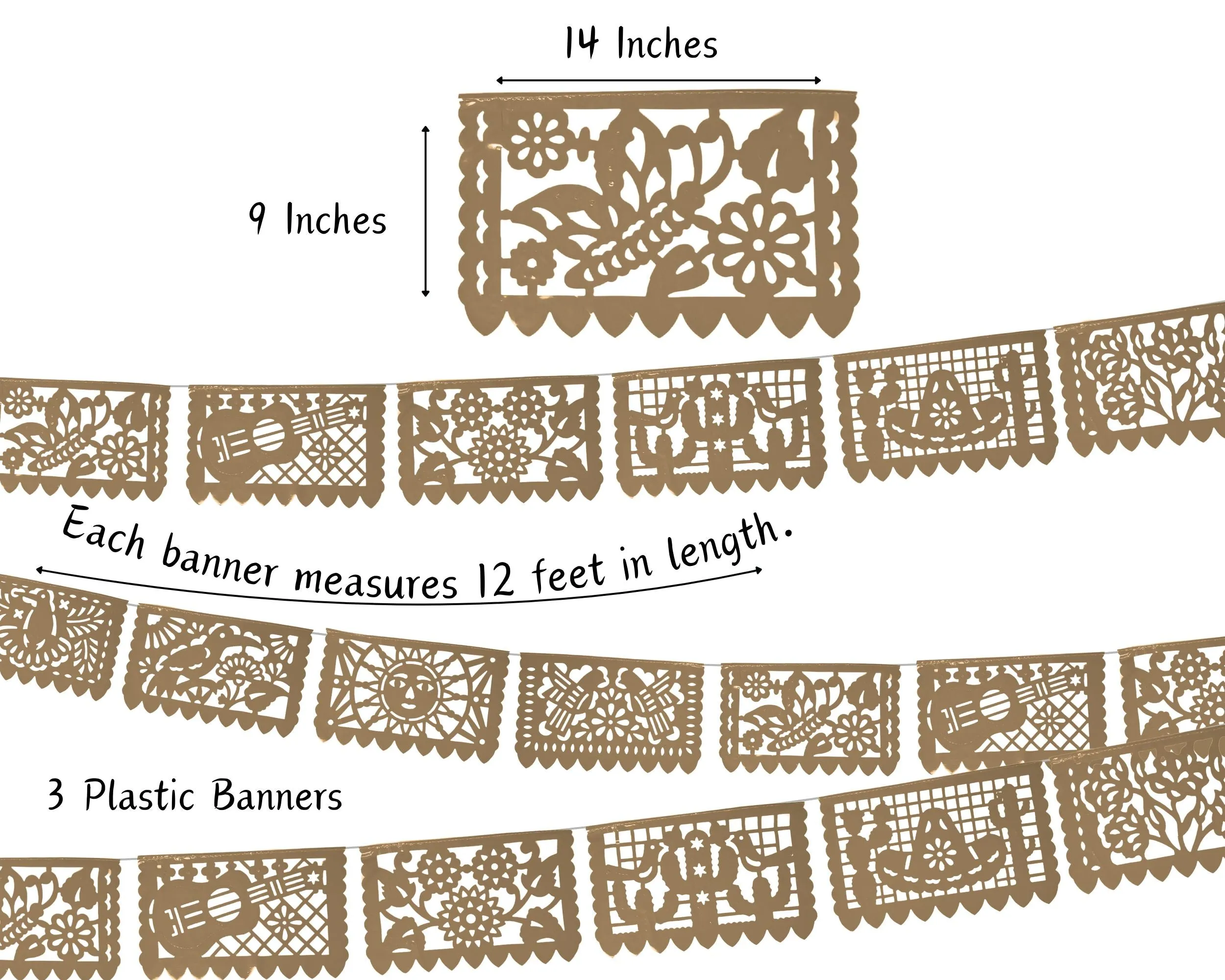 Mexican Party Decor Brown Papel Picado Banners (Plastic, 36ft Total)