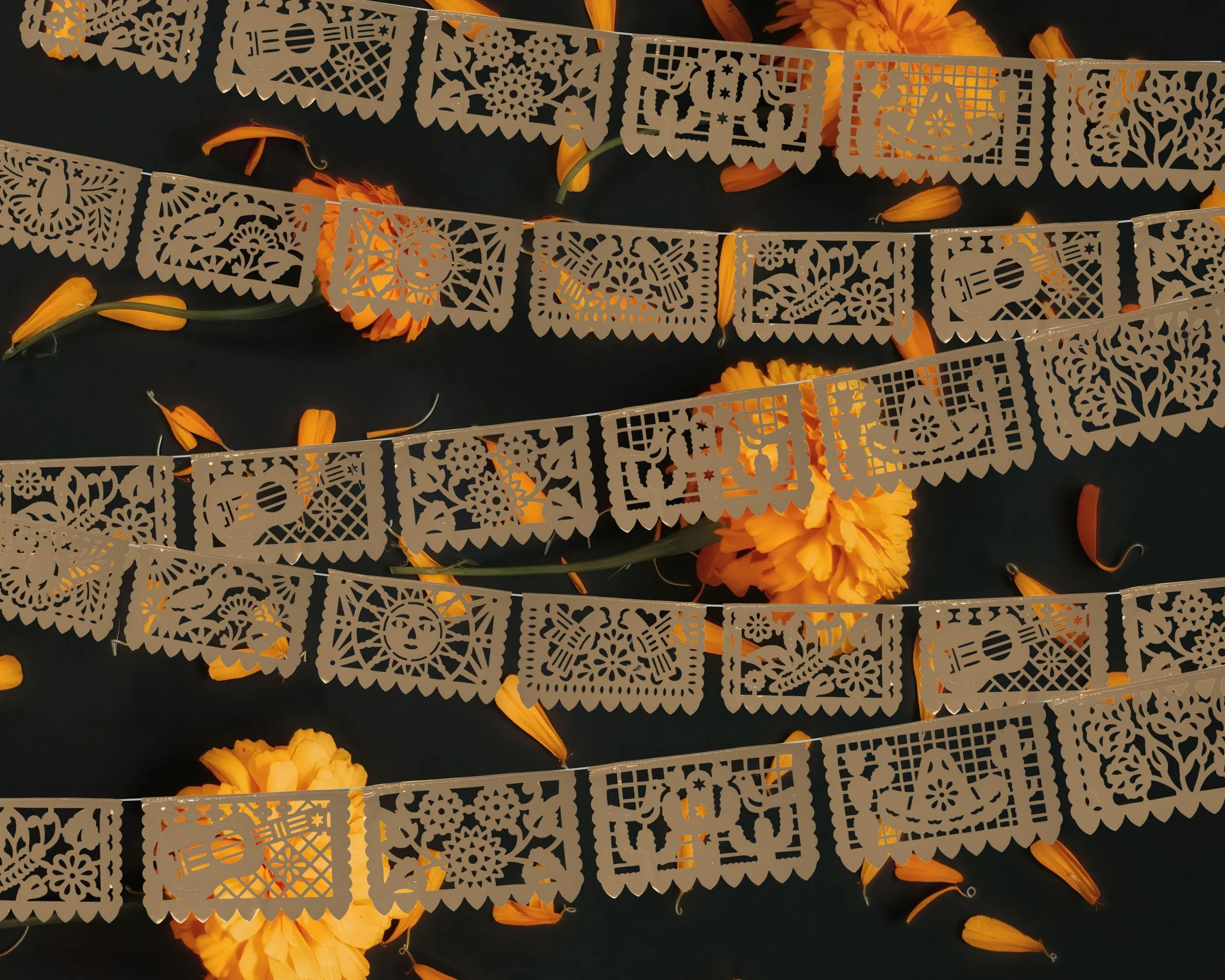Mexican Party Decor Brown Papel Picado Banners (Plastic, 36ft Total)