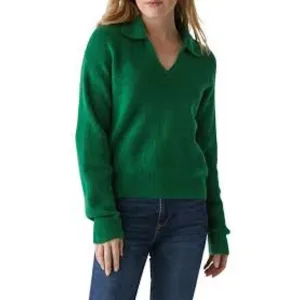 MICHAEL STARS Stevie Collared V-Neck Pullover Longsleeve Knit Sweater NWT XSP