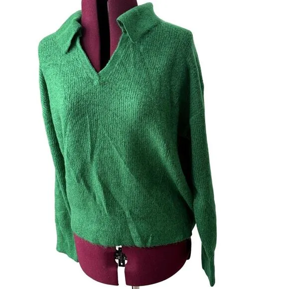 MICHAEL STARS Stevie Collared V-Neck Pullover Longsleeve Knit Sweater NWT XSP
