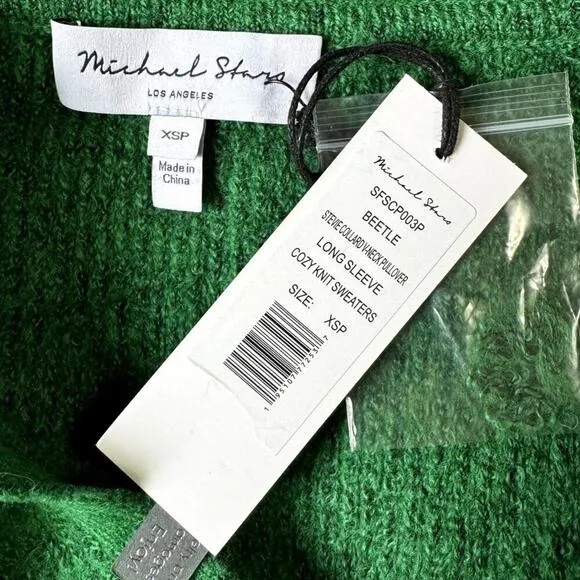 MICHAEL STARS Stevie Collared V-Neck Pullover Longsleeve Knit Sweater NWT XSP