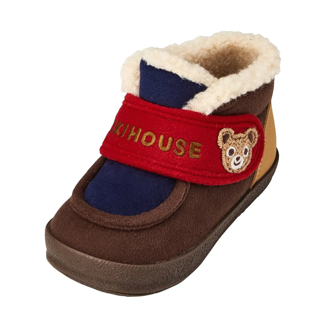 Miki House Kids Winter Booties Shoes in Navy / Brown