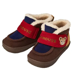 Miki House Kids Winter Booties Shoes in Navy / Brown