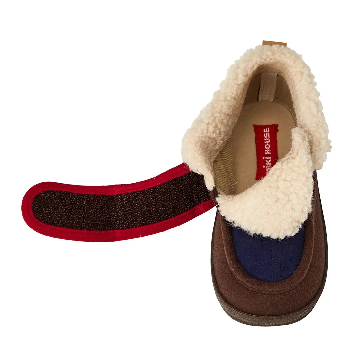 Miki House Kids Winter Booties Shoes in Navy / Brown