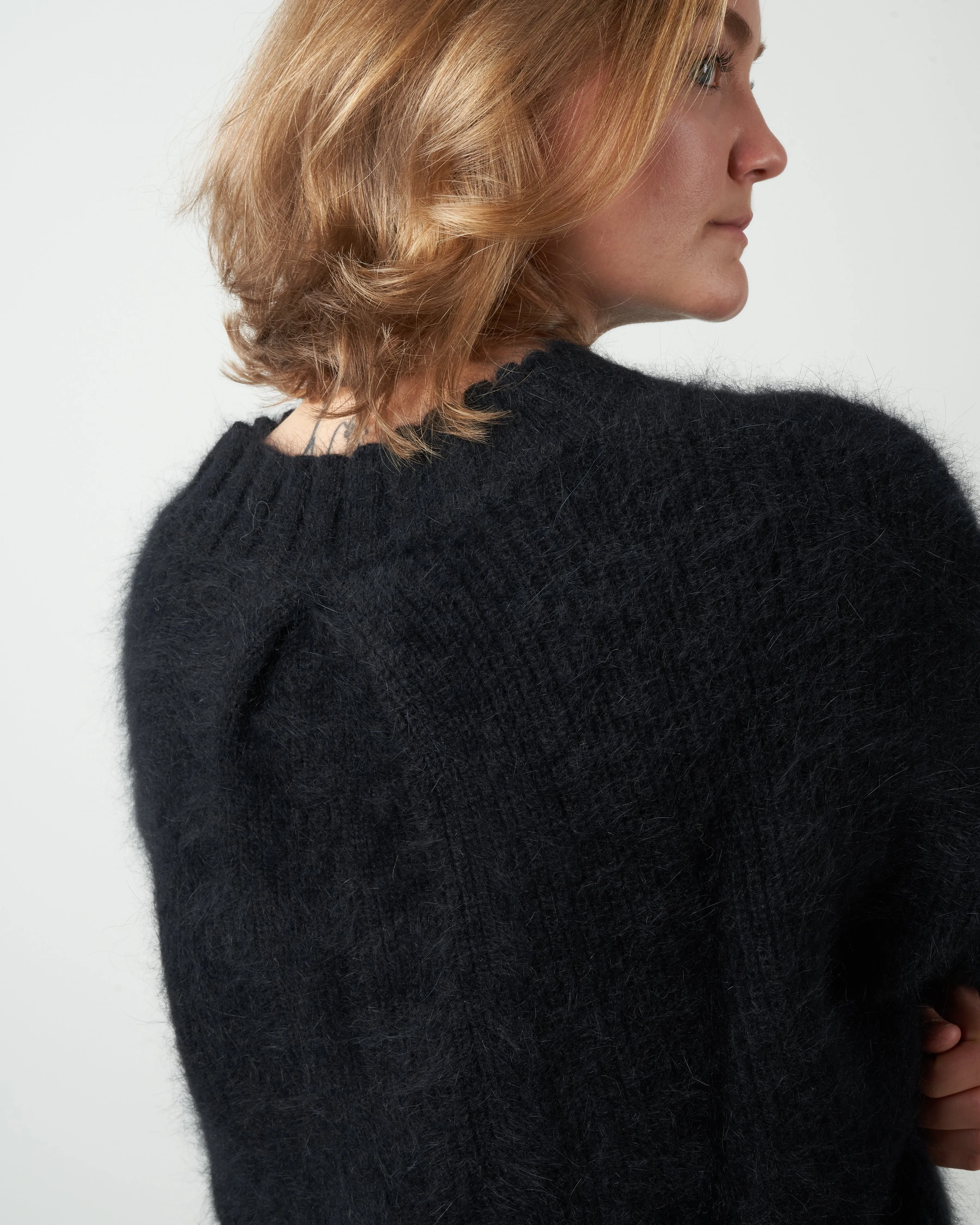 mixed angora pullover - black