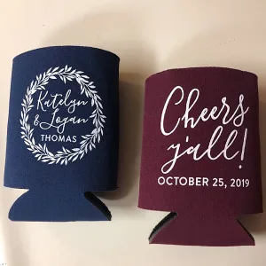 Monogram Wreath - Wedding Can Cooler #124R