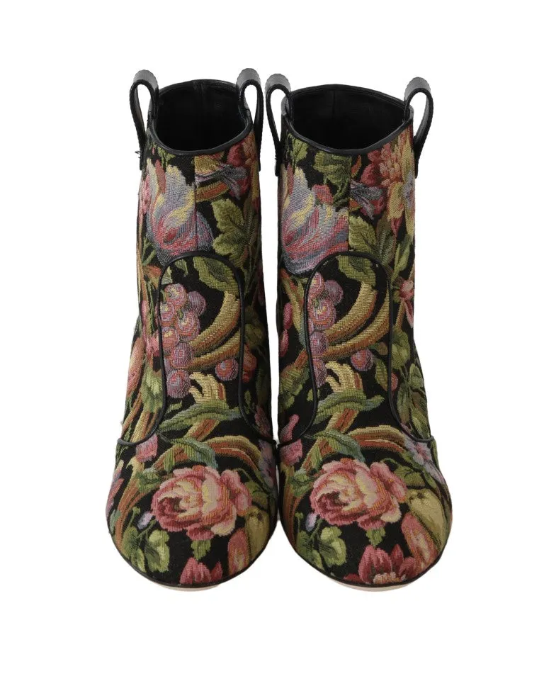 Multicolor Jacquard Floral Boots