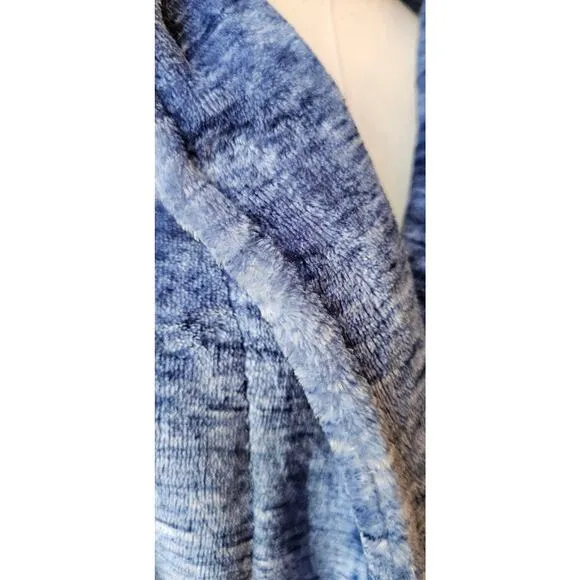 Natori Belted Plush Melange Robe Women Size L Blue Heather Bathrobe Spa Comfort