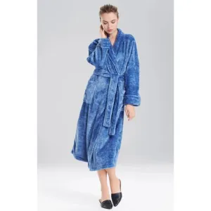 Natori Belted Plush Melange Robe Women Size L Blue Heather Bathrobe Spa Comfort
