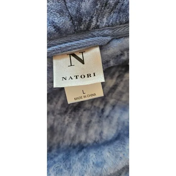 Natori Belted Plush Melange Robe Women Size L Blue Heather Bathrobe Spa Comfort