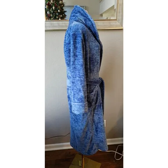 Natori Belted Plush Melange Robe Women Size L Blue Heather Bathrobe Spa Comfort