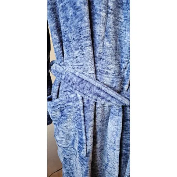 Natori Belted Plush Melange Robe Women Size L Blue Heather Bathrobe Spa Comfort
