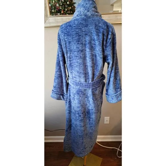 Natori Belted Plush Melange Robe Women Size L Blue Heather Bathrobe Spa Comfort