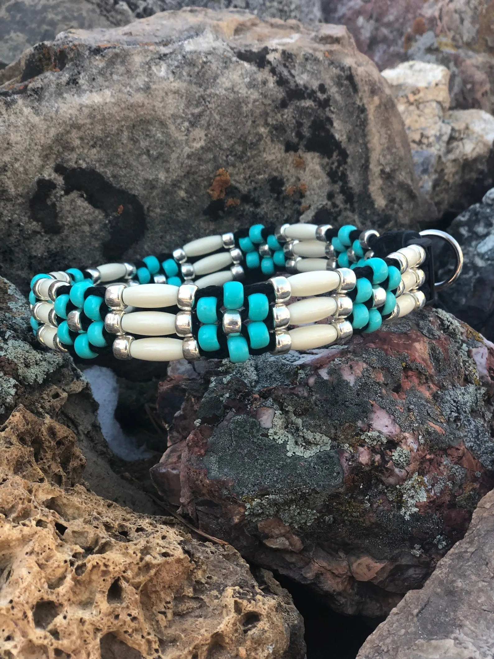 Navajo Flower Beaded Dog Collar