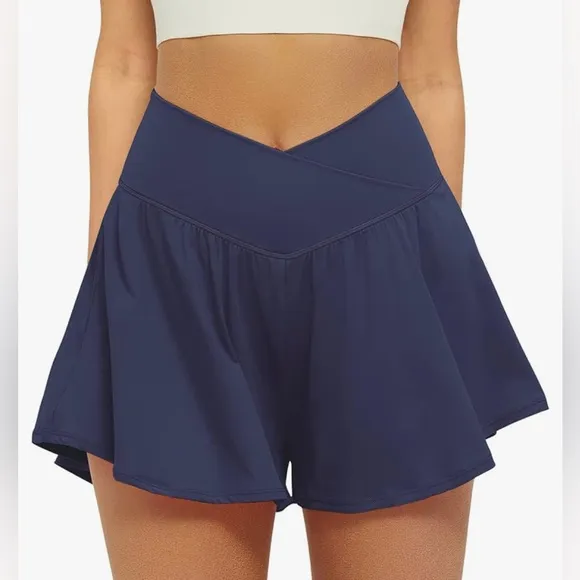 NWT Crossover Athletic Shorts for Women 2 in 1 Flowy Running Shorts with Pockets
