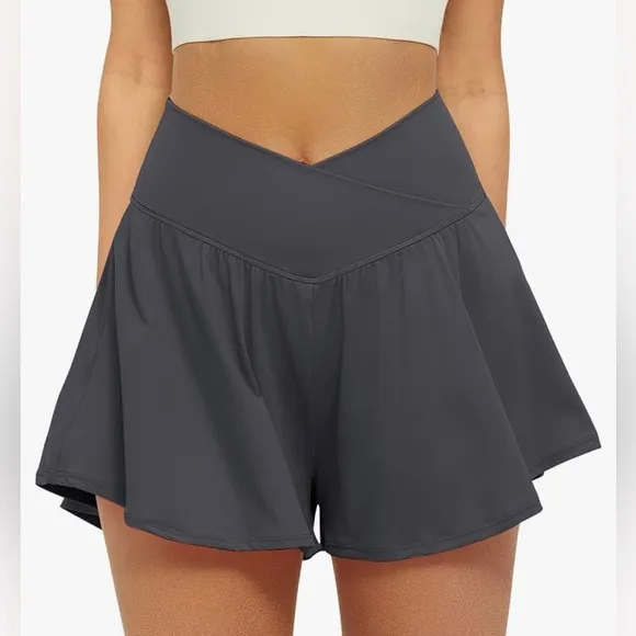 NWT Crossover Athletic Shorts for Women 2 in 1 Flowy Running Shorts with Pockets