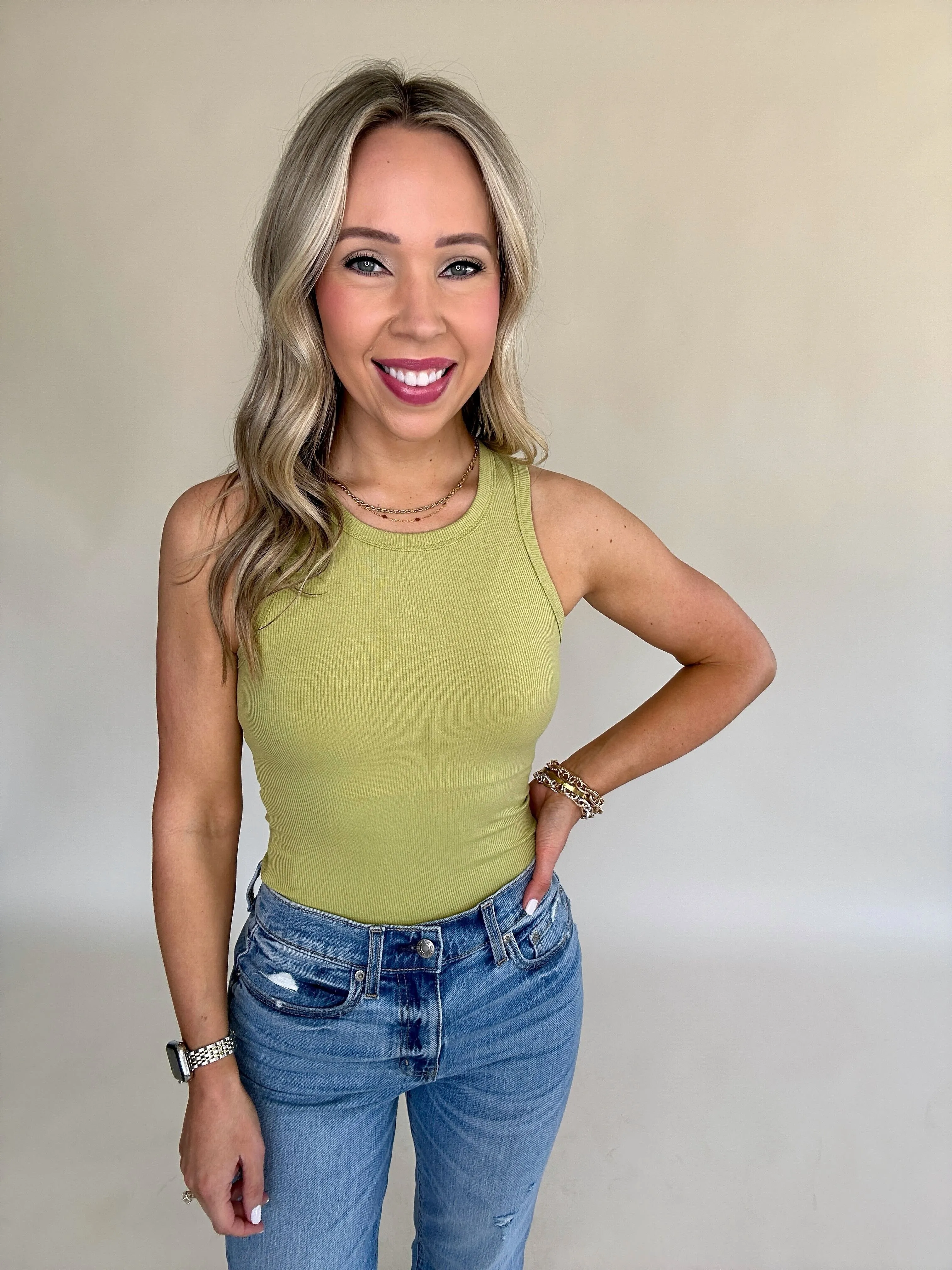 On Par Rib Sleeveless Tank Top - Kiwi