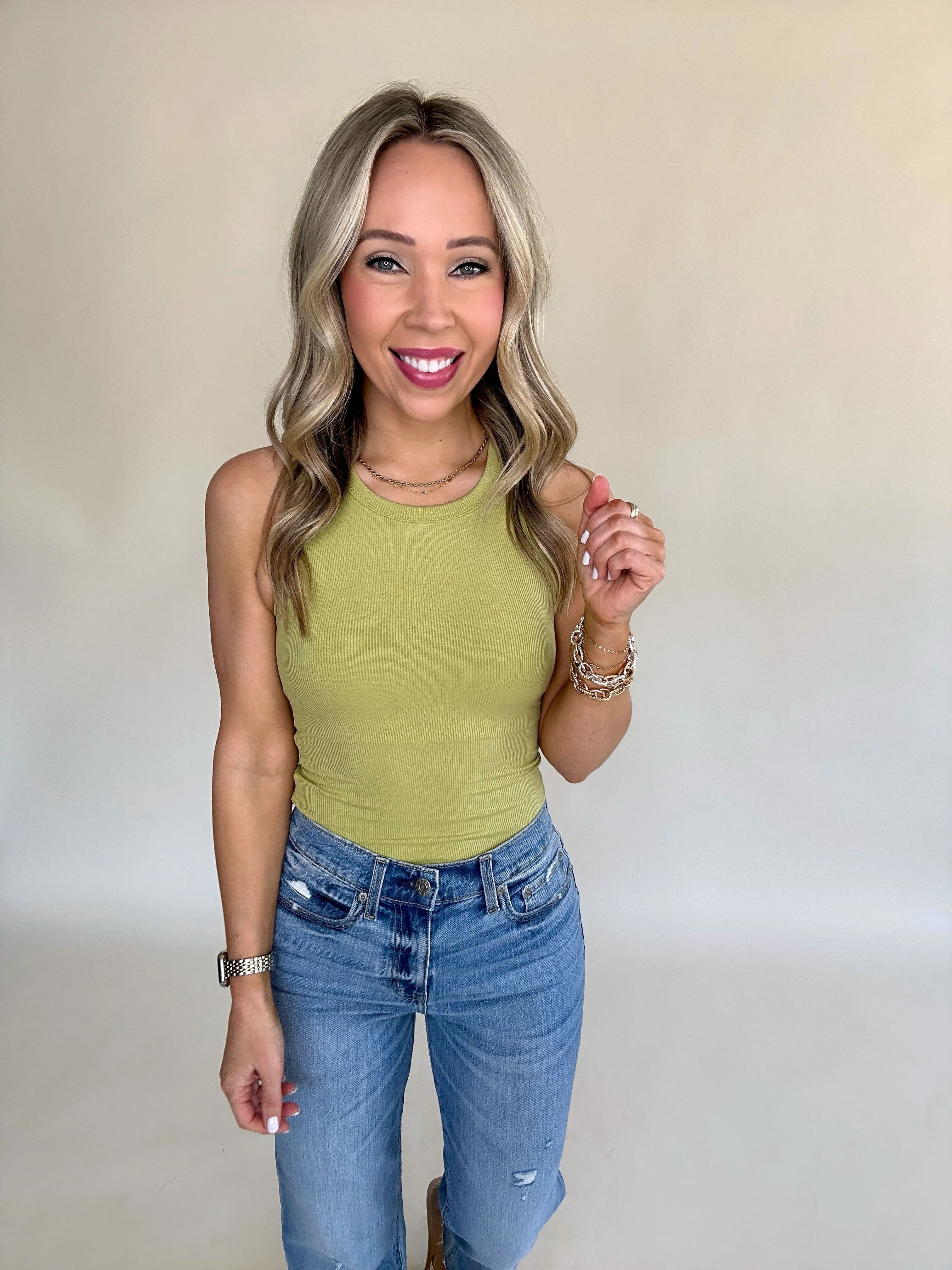 On Par Rib Sleeveless Tank Top - Kiwi