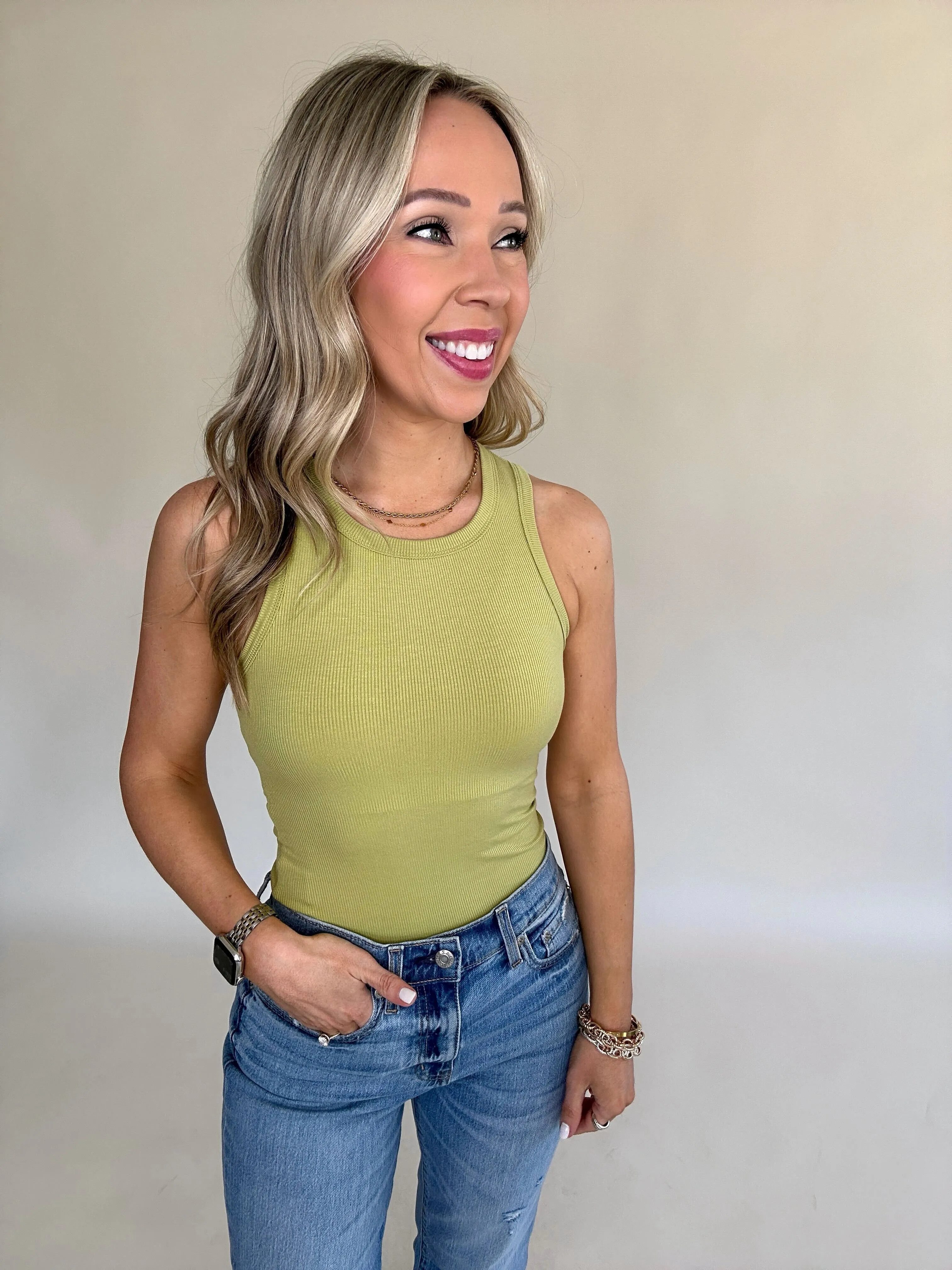 On Par Rib Sleeveless Tank Top - Kiwi