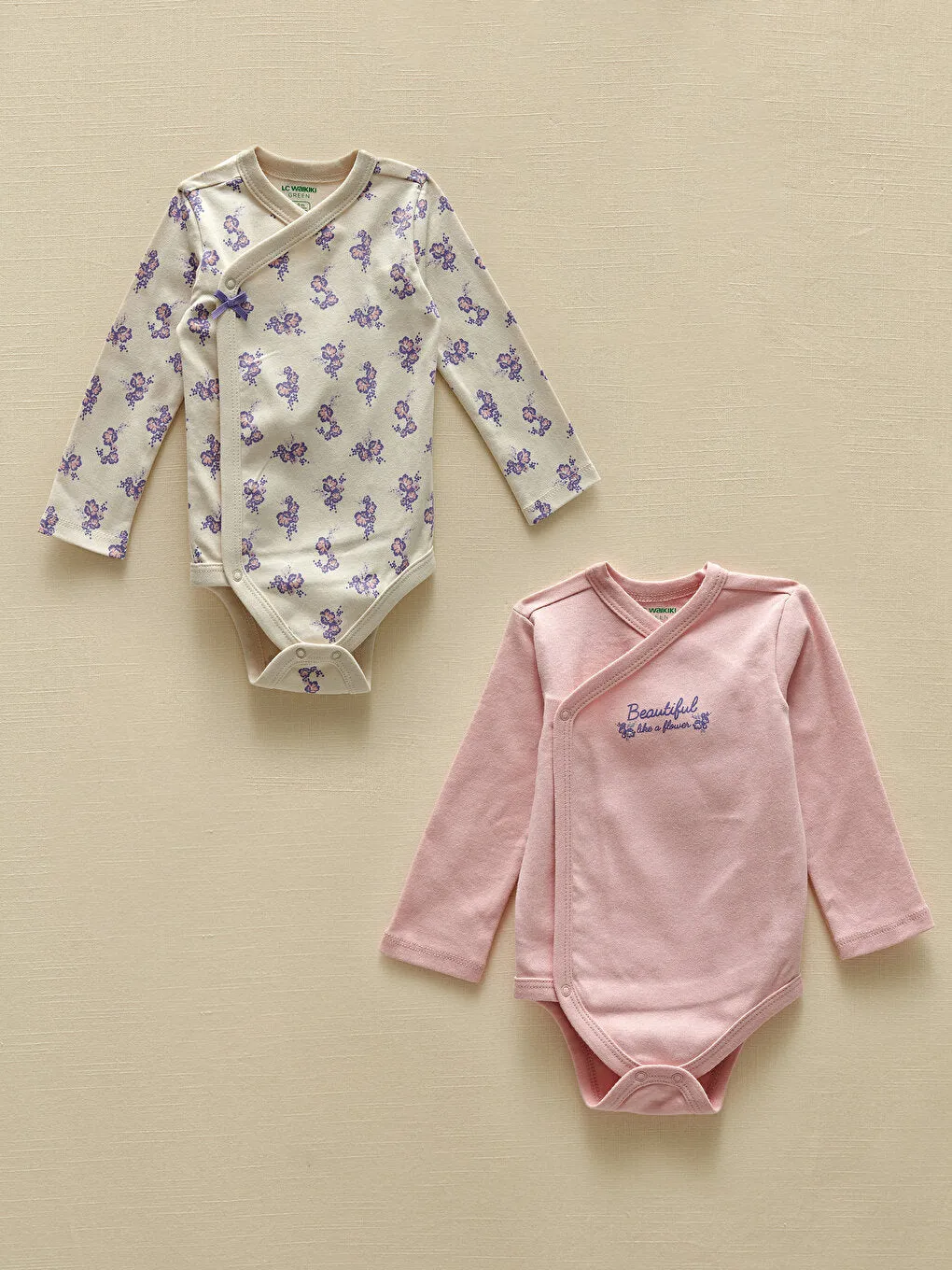 Organic Cotton Long Sleeve Printed Baby Girl Snap-On Bodysuit 2-pack
