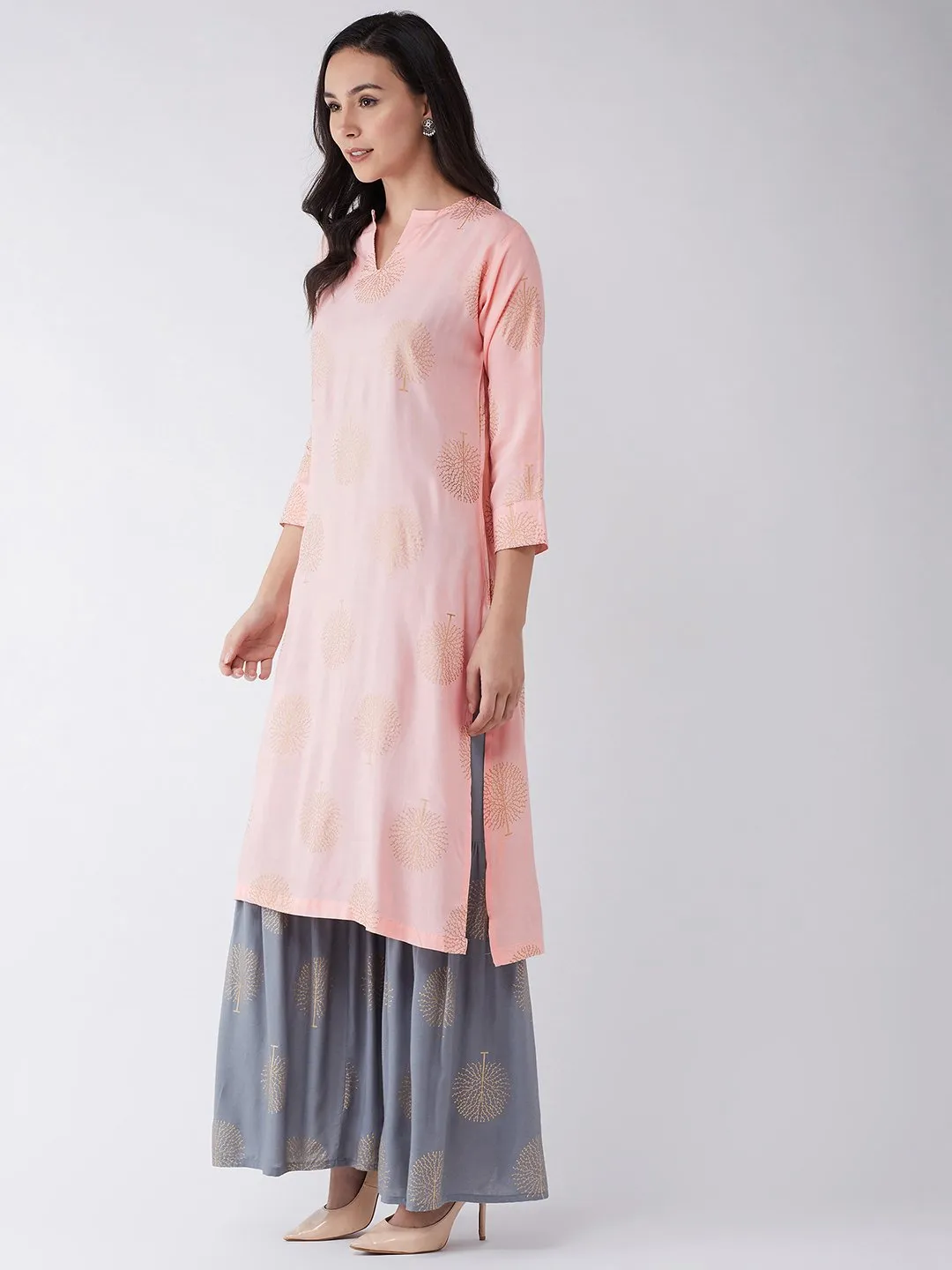 Peach Kurta with Gold Motifs