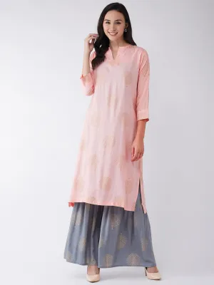 Peach Kurta with Gold Motifs