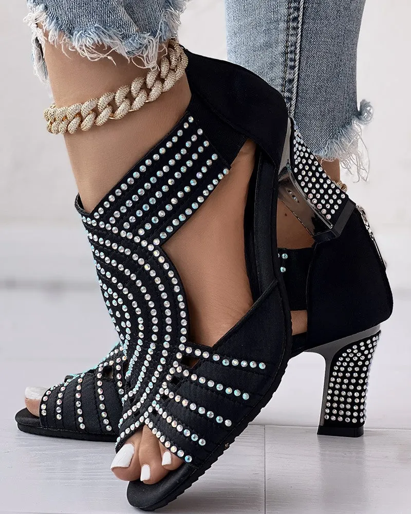 Peep Toe Zip Back Rhinestone Latin Dace Shoes