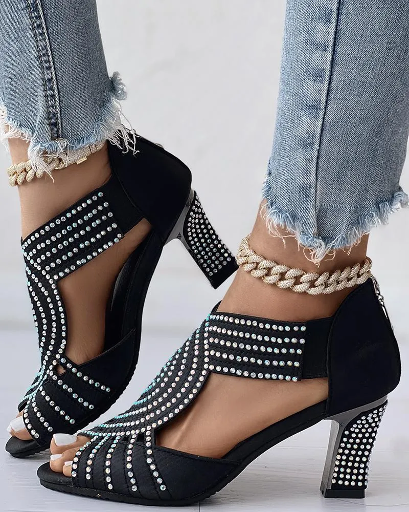 Peep Toe Zip Back Rhinestone Latin Dace Shoes