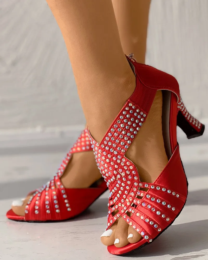 Peep Toe Zip Back Rhinestone Latin Dace Shoes
