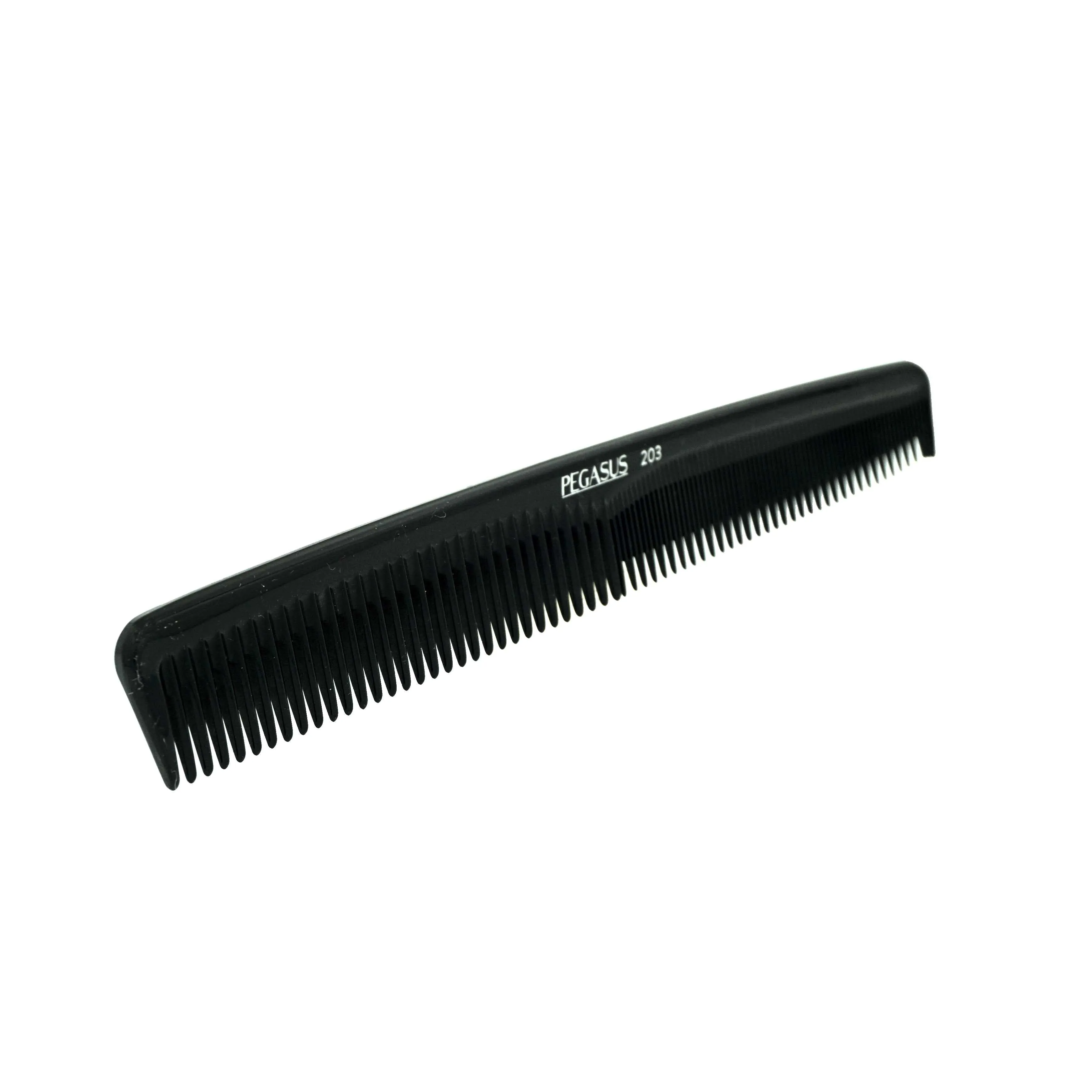 Pegasus 203, 7in Hard Rubber Hair Trimming/Cutting Tease Comb, Handmade, Seamless, Smooth Edges, Anti Static, Heat and Chemically Resistant, Everyday Grooming Comb | Peines de goma dura - Black