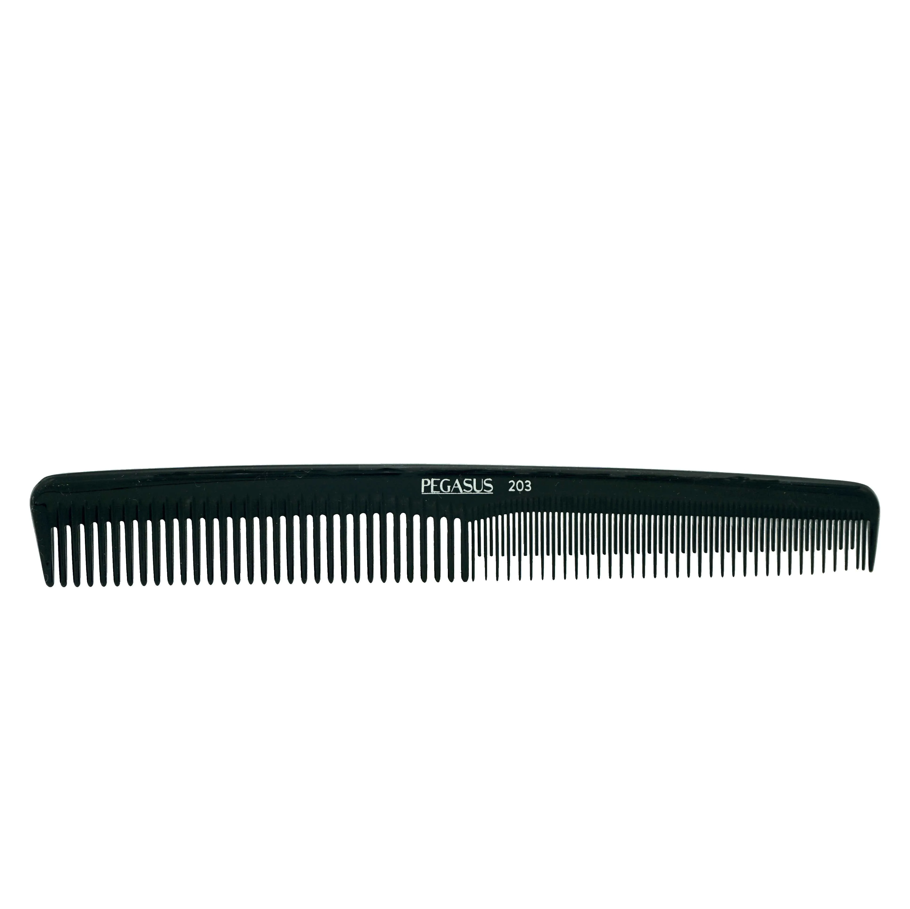 Pegasus 203, 7in Hard Rubber Hair Trimming/Cutting Tease Comb, Handmade, Seamless, Smooth Edges, Anti Static, Heat and Chemically Resistant, Everyday Grooming Comb | Peines de goma dura - Black