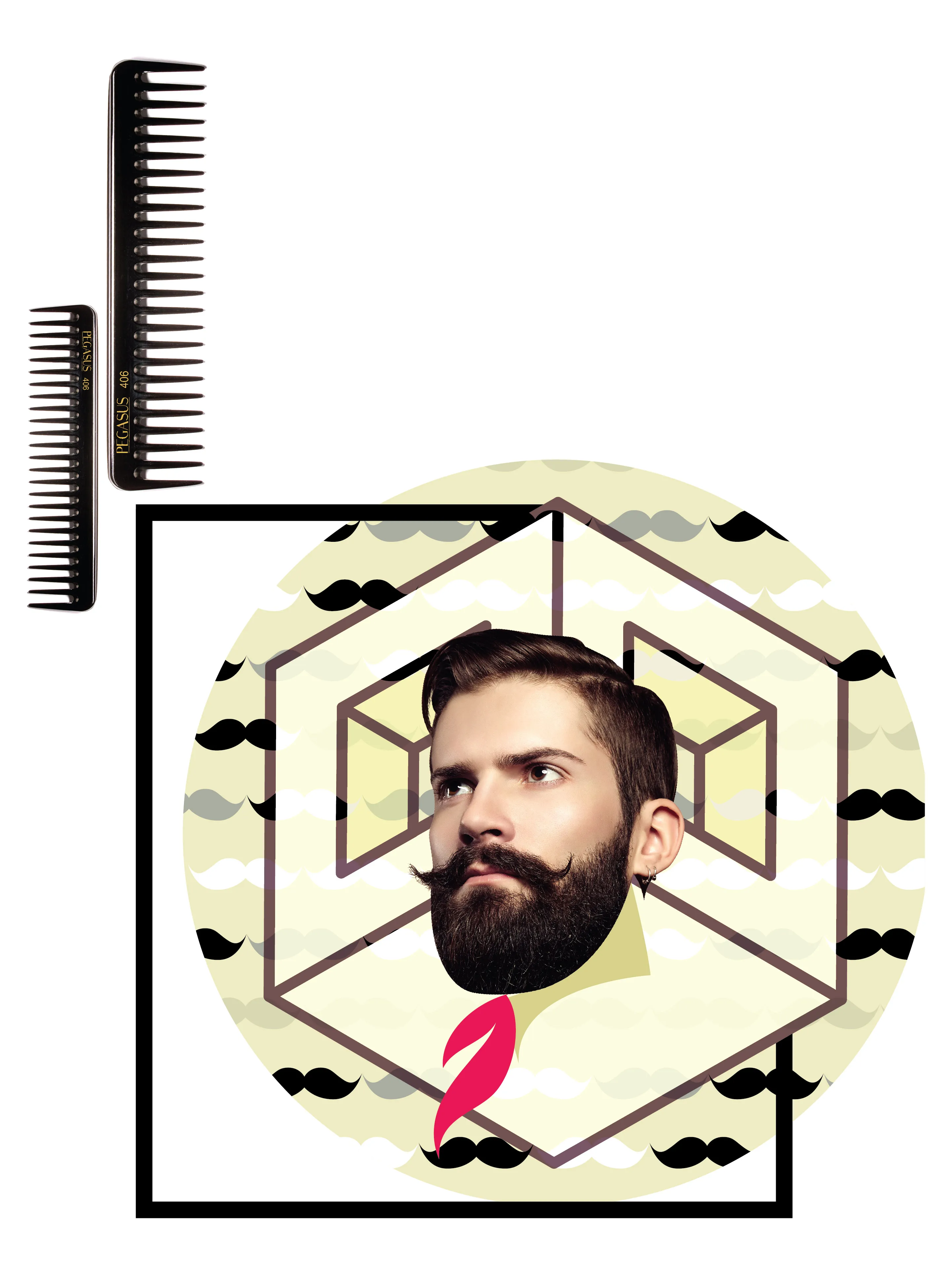 Pegasus 510, 9in Hard Rubber Large Detangling Handled Styling Rake Comb, Seamless, Smooth Edges, Anti Static, Heat and Chemically Resistant, Everyday Grooming Comb | Peines de goma dura - Black
